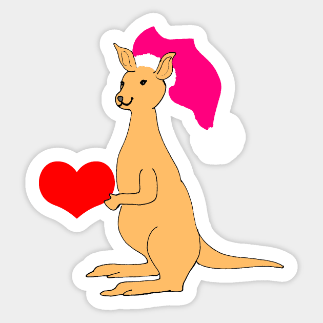 Cute Valentines Kangaroo with red heart Australian animal lover Sticker by Artstastic